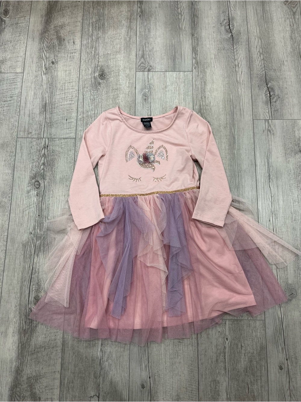 Zunie Pink Unicorn Tulle Dress with Purple Accents